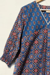 Indigo Ajrakh Print Mix Dress